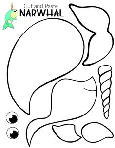 the cut and paste narwhale coloring page is shown in black and white