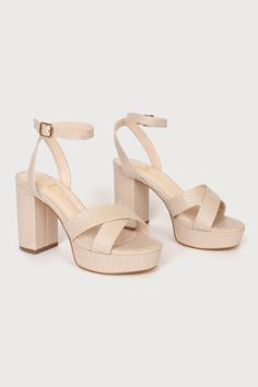 Kick your OOTN up a notch by slipping on the Lulus Selah Light Nude Crocodile-Embossed Ankle Strap Heels! Crocodile-embossed faux leather straps cross over an open toe upper, while an ankle strap wraps around the ankle and secures with a gold buckle. 1"" toe platform. 4" wrapped block heel. Cushioned insole. Rubber sole has nonskid markings. Man made materials. Imported. Lulus | Selah Light Nude Crocodile-Embossed Ankle Strap Heels | Size 8.5. Nude Shorts, Comfy Heels, Neutral Heels, Short Heels, Size 11 Heels, Cute Boots, Chunky Block Heels, Nude Heels, Ankle Strap Heels