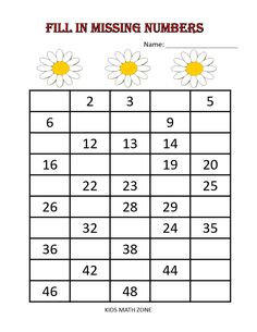 fill in missing numbers for kids to learn how to count the numbers and place them