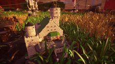 an animated castle in the middle of some tall grass