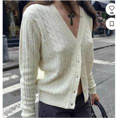 Brand New Sweater. Brandy Melville Outfits For School, Brandy Melville Sweater, New Sweater, Autumn 2022, Cream Cardigan, Soft Cardigan, Cable Knit Cardigan, V Neck Cardigan, Wool Cardigan