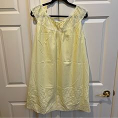 Komar Vintage Yellow Nightgown Nightie With White Embroidered Lace. Yellow Summer Sleep Dress, Summer Sleeveless Nightgown, Spring Yellow Nightgown For Loungewear, Spring Yellow Sleepwear For Nightwear, Spring Yellow Sleepwear For Sleepover, Yellow Sleeveless Dress For Loungewear, Yellow Sleeveless Loungewear Dress, Yellow Sleeveless Lounge Dress, Yellow Summer Nightgown For Sleep