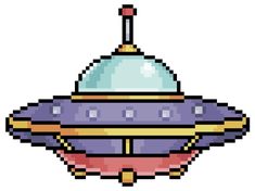 an old school pixel art space ship with a flag on it's top and bottom