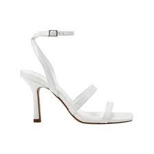 Multi band high heel square toe dress sandal with barely there elements. Medium width Heel height - 3.43" Square toe and covered heel Buckle closure Faux Leather Spot Clean Imported Marc Fisher, Dress Sandals, High Heel, Heel Height, High Heels, Faux Leather, Buckle, Sandals, Band