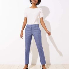 Nwt. Inseam Is 28” And Waist Across Is 18” And Rise Is 11”. Fitted Blue Jeans For Business Casual, Fitted Jeans With Welt Pockets For Spring, Fitted Jeans For Spring Workwear, Fitted Jeans For Business Casual Summer, Fitted Cropped Jeans With Welt Pockets, Slim Fit Ankle-length Jeans For Workwear, Stretch Linen Bottoms For Workwear, Spring Cropped Leg Fitted Dress Pants, Fitted High-waisted Jeans With Welt Pockets