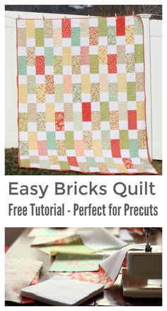 an easy to make quilt with the words easy bricks quilt and free printables