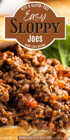 Image shows a keto sloppy joe sandwich on a white plate with a mixed green salad behind it. Gluten Free Sloppy Joe Recipe, Weeknight Meals For Family, Keto Sloppy Joes, Gluten Free Sloppy Joes, Low Carb Sloppy Joes, Sloppy Joes Easy, Meals For Family, Homemade Sloppy Joes