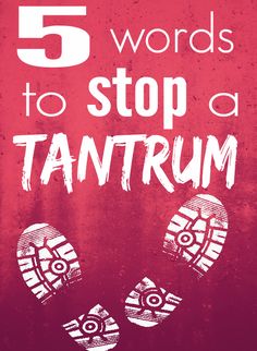 the words 5 words to stop a tantrum are written in white on a red background