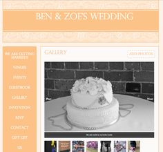 the website for ben & zee's wedding is displayed on an orange and white background