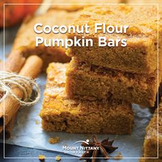 coconut flour pumpkin bars stacked on top of each other