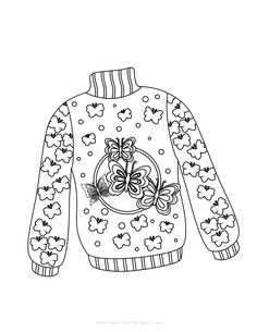 a sweater with bows on it is drawn in black and white, while the image has been