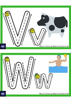 the letter w is for cow and it has two different letters to match with each other