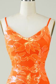 Neon Orange Hoco Dress, Bright Hoco Dresses, Hoco Dresses Orange, Neon Hoco Dresses, Orange Fancy Dress, Orange Hoco Dress, Sparkly Homecoming Dresses, Preppy Homecoming, Glitter Cocktail Dress