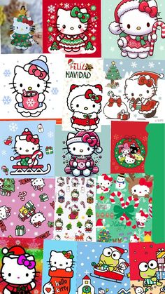 hello kitty christmas wallpapers are all over the place in different colors and designs