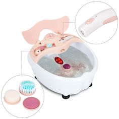 From now on, save your time and cost from assisting a spa. Choose our foot bath spa massager with foot cleaner. You can spend hours soaking your feet and ease the pain in the comfort of your home and tension from the hectic life at work. The foot massager with multifunction of blowing, warmth, oxygen bubbles massage, high-frequency vibration massage, roller massage and red light irradiation provides you a warm foot spa to relieve fatigue. And with easy-to-use rotary switch, you can choose 3 diff Foot Roller Pink, Foot Spa For Kids, Coconut Health, Take Off Your Shoes, Foot Spa, Spa Bath, Foot Bath, Callus Removal, Spa Massage