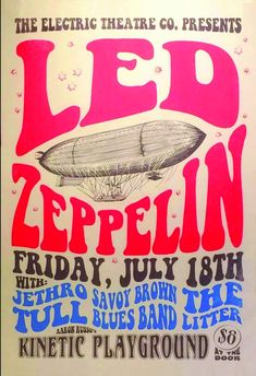 the led zepplin concert poster is displayed