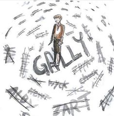 a drawing of a man standing in front of the word guilt