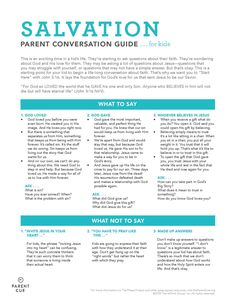 the salvation flyer is shown in blue and white, with text that reads salvation parent conversation guide