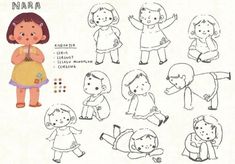 a child's drawing is shown with various poses