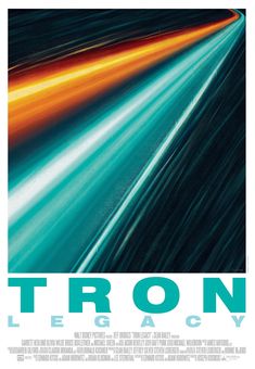 the movie poster for tron is shown in blue and orange colors, as well as an