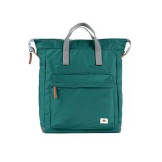 front view of teal bantry b backpack. Sustainable Backpack, Recycled Canvas, Tablet Sleeve, Recycled Bottles, Wide Mouth, Laptop Pocket, By Your Side, Large Bag, Recycle Plastic Bottles