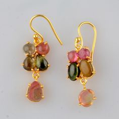 Natural Tourmaline earring 925 Sterling Silver Multi Tourmaline earring Gold filled earring Bio Tourmaline earring Anniversary Gift, Birthday Gift, Unique Gift Specification 1. Metal : Sterling Silver 2. Stamped : 925 3. Weight : 3.30 Gram 4. Length : 1.25 Inch Happy Shopping Tourmaline Yellow Gold Jewelry With Matching Earrings, Luxury Tourmaline Yellow Gold Earrings, Luxury Gold Tourmaline Earrings, Diamond Slice Rings, Yellow Gold Tourmaline Multi-stone Jewelry, Tourmaline Multi-stone Earrings For Gift, Uncut Diamond Ring, Antique Silver Earrings, Watermelon Tourmaline Ring