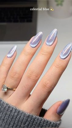 Light Blue Velvet Nails, Nail Trend 2024 Winter, Winter Nails Cat Eye, Blue Winter Gel Nails, Gel Nails Ideas Blue, Baby Blue Cat Eye Nails, Light Blue Cat Eye Nails, Nails 2024 Winter, Cat Eye Nails Blue