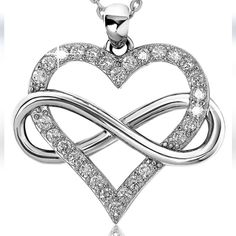 Questions? Leave A Comment Below! Nickel-free Heart Pendant Necklace For Anniversary, Sterling Silver Infinity Necklace For Valentine's Day, Nickel-free Silver Infinity Jewelry, Infinity-shaped Sterling Silver Jewelry In Diamond White, Nickel-free Sterling Silver Heart Pendant Necklace, Infinity Heart, Charm Pendant Necklace, 925 Jewelry, Heart Charm