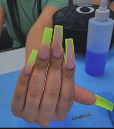 Long Boujie Nails, Ombre Nails Bright Colors, Gemini Nail Ideas, Summer Nails Black Women, Summer Nails Baddie, Neon Acrylic Nails