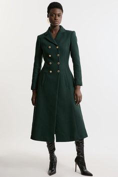 Discover The Elegance Of Premium Tailoring With Our Midaxi Coat, Featuring A Full Skirt And Military-Style Button Details. The Flowing Skirt Creates A Feminine Silhouette, Making It An Ideal Choice To Layer Over Dresses For Weddings Or Other Special Occasions. Elevate Your Ensemble With Our Midaxi Coat And Leave A Lasting Impression Wherever You Go. Premium Italian Manteco Wool Military Full Skirted Tailored Midaxi Coat Premium Italian Wool Fabric Double Breasted Military Style Buttons Tailored Petite Work Outfits, Dress Work Outfit, Petite Wedding Guest Dresses, Sequin Coats, Jumpsuit For Wedding Guest, Tall Skirt, Plus Size Workwear, Dresses For Weddings, Outfits Petite