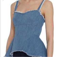 Brand New. Never Worn! Built In Bra. Adjustable Straps. Denim Bustier, Peplum Tank Top, Ruffle Top, Denim Fashion, Dress To Impress, Peplum Top, Blue Denim, Adjustable Straps, Built In