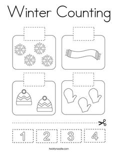 the winter counting worksheet for kids to practice numbers 1, 2, and 3