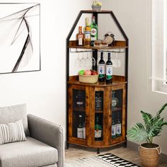 a living room filled with furniture and lots of bottles