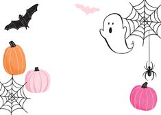 halloween decorations with bats and pumpkins hanging from strings