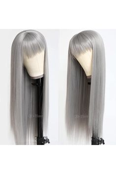 QD-Tizer Grey Hair Color Long Straight Wigs with Bangs Natural Grey Colored Synthetic Hair No Lace Wigs for Women No Lace Wigs, Grey Wig, Straight Wigs, Long Hair Color, Grey Hair Color, Wig With Bangs, Straight Wig, Wigs For Women