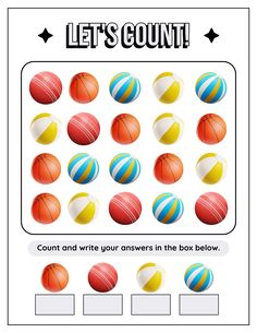 a poster with different colored balls on it and the words, let's count