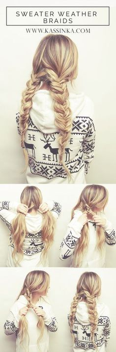 Sweater Weather Braids Hair Tutorial Party Hair Tutorial, Holiday Party Hair, Fishtail Braids, Braided Hair Tutorial, Smink Inspiration, Fishtail Braid, Braided Hairstyles Tutorials, Fish Tail Braid, Party Hairstyles