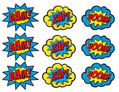 comic speech bubbles with the word boom in different colors and shapes, on white background