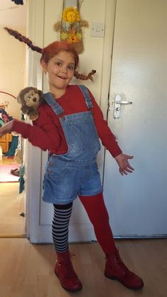 Pippi Longstocking costume for World Book Day! Girls World Book Day Costumes, Bookish Costumes, Pippi Longstocking Costume, Book Character Costumes For Kids, Pippi Longstocking Costumes, Girl Book Characters, Book Week Costume Ideas, Character Day Ideas, Kids Book Character Costumes