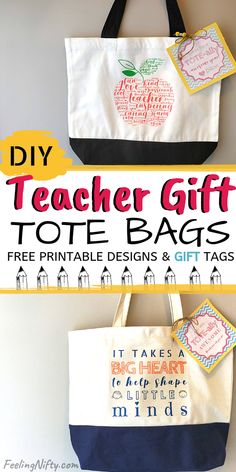 teacher gift tote bags with free printable designs