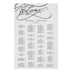 a wedding seating chart with the names and date