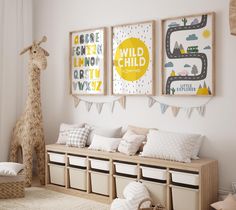 a child's room decorated in neutral colors