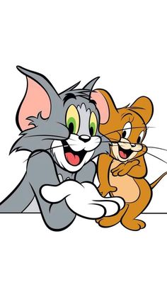 two cartoon mice hugging each other with one holding the other's arm and smiling