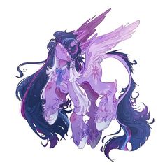 a drawing of a pink and purple pony with wings