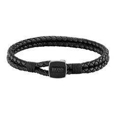 Contemporary masculinity, this Hugo Boss Seal bracelet combines two strands of black braided leather with a distinctive cufflink-style button, inspired by the brand's iconic tailoring. With a logo-engraved guilloche finish, the stainless steel button secures with a woven leather loop for a relaxed look. The bracelet measures 7 inches in length. Black Leather Bracelet Men, Brown Leather Bracelet, Black Leather Bracelet, Wrist Wear, Braided Leather Bracelet, Braided Bracelet, Mens Leather Bracelet, Mens Black Leather, Brown Leather Strap