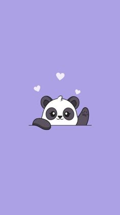 a panda bear with hearts floating out of it's eyes on a purple background