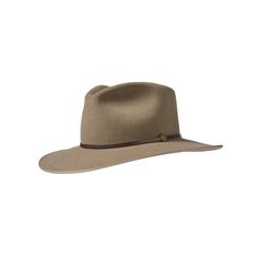 Stetson Wolf Canyon Hat in Birch Side View Classic Six-panel Outdoor Hat, Flat Brim Fur Felt Hat, Classic Curved Brim Hats For Outdoors, Winter Fur Felt Panama Hat With Flat Brim, Classic Fitted Top Hat For Outdoor, Classic Hats For Outdoor Use, Classic Outdoor Hats In Solid Color, Classic Solid Hats For Outdoor, Outdoor Fedora With Flat Brim In Fur Felt