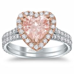 a heart shaped pink diamond ring set