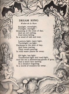 a poem written in black and white with images of children on the page, surrounded by bats