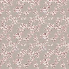 a gray and red wallpaper with flowers on it